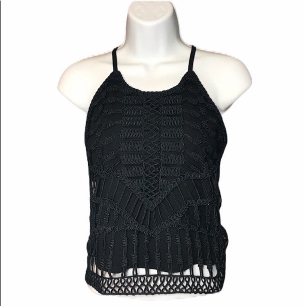 H&M Black High-Neck Cropped Sleeveless Top